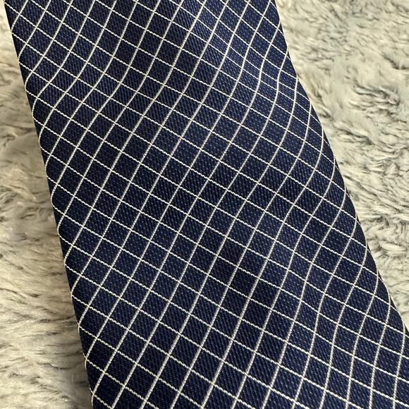 Michael Kors Mini Grid Blue White Silk Neck Tie 100% Silk Formal Work Business - Picture 2 of 5